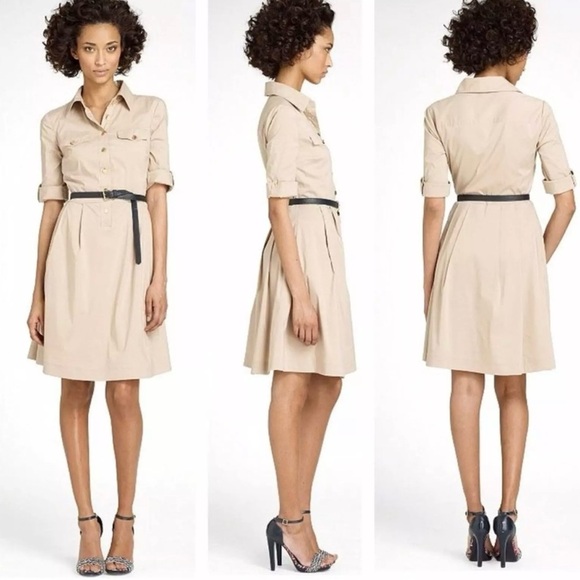 Tory Burch Blythe Khaki Safari Style Shirt Dress Size 0 Utility Button - Picture 2 of 12